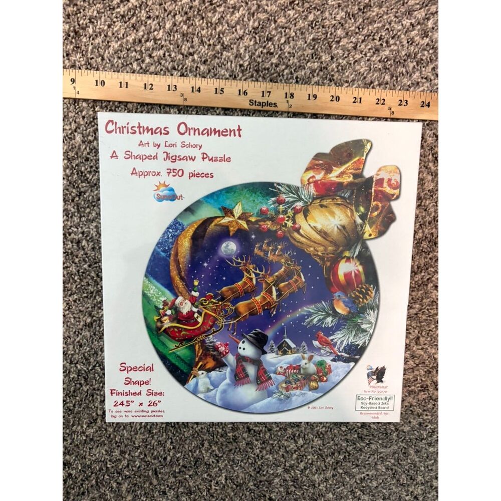 SunsOut christmas ornament 750 pc shaped jigsaw puzzle sealed NIB